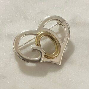 SJ Designer Brooch Pin Silver Gold Tone Heart GOD Modernist Religious